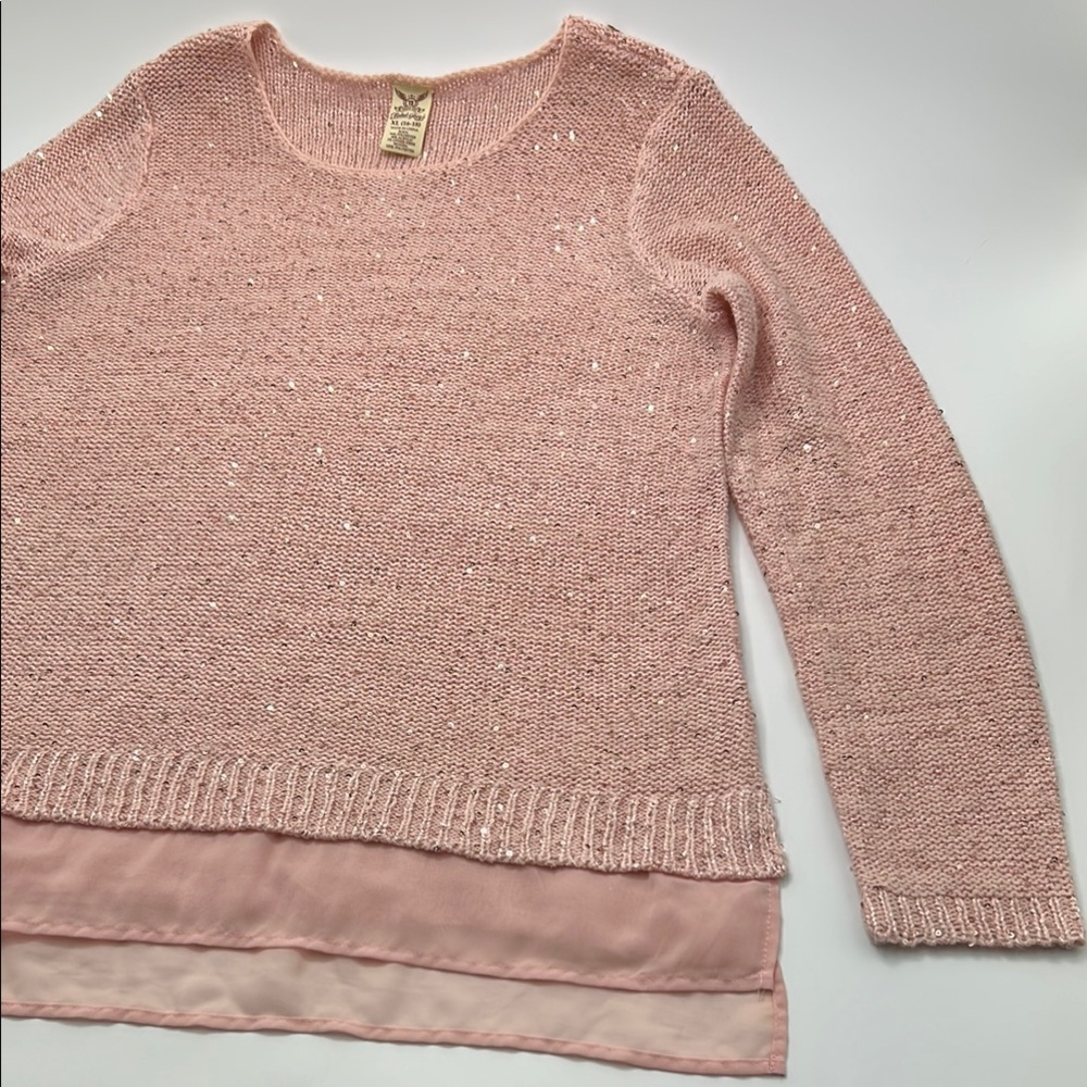 Faded Glory Layered Hem Sweater Women's XL Pink Round Collar Metallic 14 16